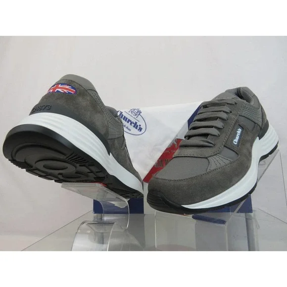 NIB CHURCH'S by PRADA CH873 GRAY SUEDE NYLON LOGO SNEAKERS